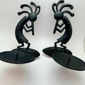 Black Metal Kokopelli Wall Sconce Candle Holders
